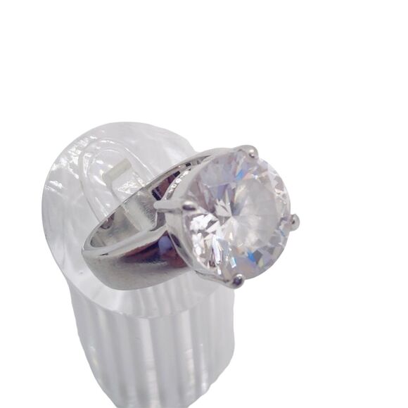 Silver Plated 10mm Solitaire Round Cut Cubic Zirconia Ring Size 5.75 Jewelry - Picture 1 of 8